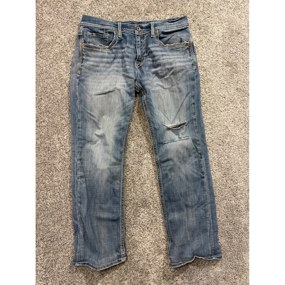 BKE Jeans Mens 34x32 Blue Jake Straight Leg Distressed Stretch Denim *